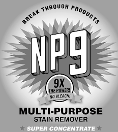 BREAK THROUGH PRODUCTS NP9 9X THE POWER! NO BLEACH! MULTI-PURPOSE STAIN REMOVER SUPER CONCENTRATE logo