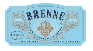 BRENNE CHARENTE FRANCE B FRENCH SINGLE MALT WHISKY 40% ALC/VOL MATURED IN FRENCH OAK & COGNAC CASKS ESTATE CASK 750 ML PRODUCT OF FRANCE logo