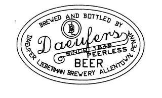 BREWED AND BOTTLED DAEUFERS LIEBERMAN BREWERY ALLENTOWN, PENNA. DAEUFERS SINCE 1848 PEERLESS BEER logo