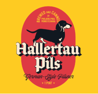 BREWED AND CANNED IN PHILADELPHIA PENNSYLVANIA HALLERTAU PILS GERMAN-STYLE PILSNER ∙ 1 PINT ∙ logo