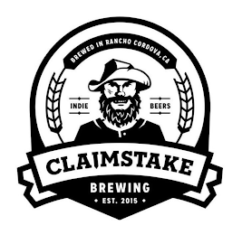 BREWED IN RANCHO CORDOVA, CA INDIE BEERS CLAIMSTAKE BREWING EST. 2015 logo