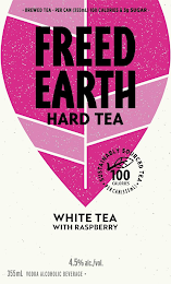 BREWED TEA PER CAN (355 ML) 100 CALORIES & 3G SUGAR FREED EARTH HARD TEA WHITE TEA WITH RASPBERRY SUSTAINABLY SOURCED TEA 100 CALORIES PER CAN (355 ML) 4.5%ALC./VOL. 355 ML VODKA ALCOHOLIC BEVERAGE logo