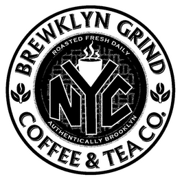 BREWKLYN GRIND COFFEE & TEA CO. ROASTED FRESH DAILY NYC AUTHENTICALLY BROOKLYN logo