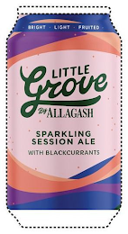 BRIGHT LIGHT FRUITED LITTLE GROVE BY ALLAGASH SPARKLING SESSION ALE WITH BLACKCURRANTS 100 CALORIES PER CAN 3.8% ALC. BY VOL. logo