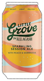 BRIGHT LIGHT FRUITED LITTLE GROVE BY ALLAGASH SPARKLING SESSION ALE WITH PEACH & KOMBUCHA 100 CALORIES PER CAN 3.6% ALC. BY VOL. logo
