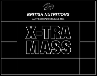 BRITISH NUTRITIONS WWW.BRITISHNUTRITIONSUSA.COM X-TRA MASS logo