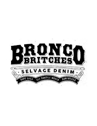 BRONCO BRITCHES SELVAGE DENIM ROPE DYED FLY SHUTTLE WOVEN SANFORIZED logo