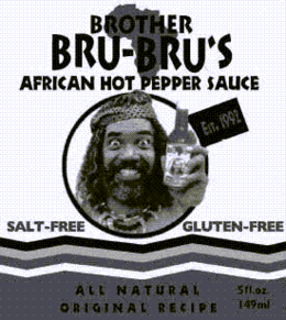 BROTHER BRU-BRU'S AFRICAN HOT PEPPER SAUCE EST. 1992 SALT-FREE GLUTEN-FREE ALL NATURAL ORIGINAL RECIPE 5FL.OZ. 149ML logo