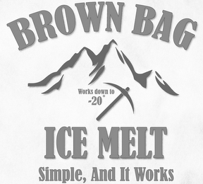 BROWN BAG ICE MELT WORKS DOWN TO -20° SIMPLE, AND IT WORKS logo
