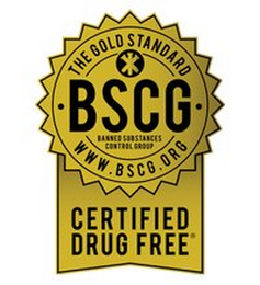 BSCG BANNED SUBSTANCES CONTROL GROUP THE GOLD STANDARD WWW.BSCG.ORG CERTIFIED DRUG FREE logo