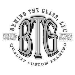 BTG BEHIND THE GLASS, LLC QUALITY CUSTOM FRAMING MEMORABILIA & ENTERTAINMENT AUCTION & FUNDRAISING logo