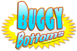 BUGGY BOTTOMS A BABY STROLLER WHEEL COVER. logo