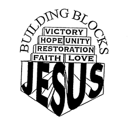 BUILDING BLOCKS JESUS VICTORY HOPE UNITY RESTORATION FAITH LOVE logo