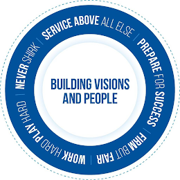 BUILDING VISIONS AND PEOPLE SERVICE ABOVE ALL ELSE PREPARE FOR SUCCESS FIRM BUT FAIR WORK HARD PLAY HARD NEVER SHIRK logo