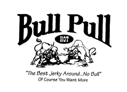 BULL PULL HOT "THE BEST JERKY AROUND...NO BULL" OF COURSE YOU WANT MORE logo