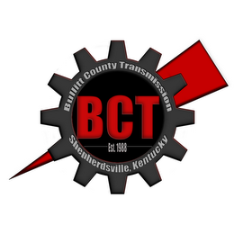 BULLITT COUNTY TRANSMISSION SHEPHERDSVILLE, KENTUCKY BCT EST. 1988 logo