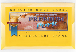 BUTCHER'S PREMIUM PORK GENUINE GOLD LABEL COMMITTED TO QUALITY MIDWESTERN BRAND logo