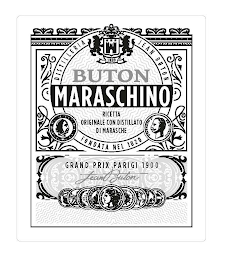 BUTON MARASCHINO RICETTA ORIGINALE CON DISTILLATO DI MARASCHE FONDATA NEI 1820 GRAND PRIX PARIGI 1900 JEAN BUTON logo