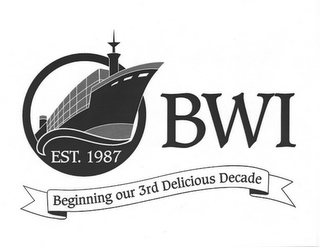 BWI EST. 1987 BEGINNING OUR 3RD DELICIOUS DECADE logo