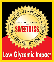 BX GLYCEMIC IMPACT RESEARCH & SCIENCE BRIX-CERTIFIED.COM THE SCIENCE OF SWEETNESS LOW GLYCEMIC IMPACT logo