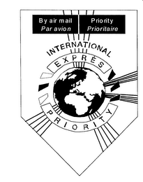 BY AIR MAIL PAR AVION PRIORITY PRIORITAIRE INTERNATIONAL EXPRES PRIORITY logo