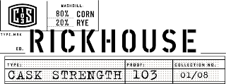 C 103 S MASHBILL: 80% CORN 20% RYE TYPE.MARK ED RICKHOUSE TYPE: PROOF: COLLECTION NO. CASK STRENGTH 103 01/08 logo