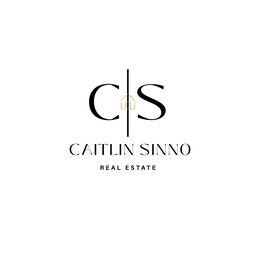 C AND S SEPARATED BY A LINE WITH A HOUSE OUTLINE IN BETWEEN AND THE NAME: CAITLIN SINNO UNDER THAT AND THE WORDS REAL ESTATE UNDER THE NAME logo