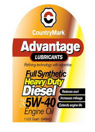 C COUNTRYMARK ADVANTAGE LUBRICANTS REFINING TECHNOLOGY WITH EXPERTISE FULL SYNTHETIC HEAVY DUTY DIESEL SAE 5W 40 ENGINE OIL REDUCES SOOT INCREASES MILEAGE EXTENDS ENGINE LIFE 1 US QUART 946ML logo