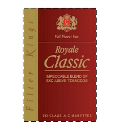 C FULL FLAVOR BOX ROYALE CLASSIC IMPECCABLE BLEND OF EXCLUSIVE TOBACCOS 20 CLASS A CIGARETTES FILTER KINGS logo