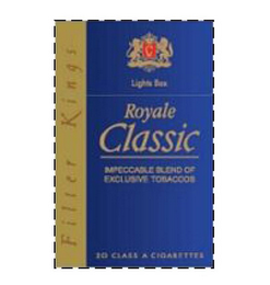 C LIGHTS BOX ROYALE CLASSIC IMPECCABLE BLEND OF EXCLUSIVE TOBACCOS 20 CLASS A CIGARETTES FILTER KINGS logo
