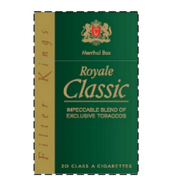 C MENTHOL BOX ROYALE CLASSIC IMPECCABLE BLEND OF EXCLUSIVE TOBACCOS 20 CLASS A CIGARETTES FILTER KINGS logo