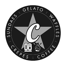 C08 LONDON, GELATO, WAFFLES, COFFEE, CREPES, SUNDAES, GELATO logo