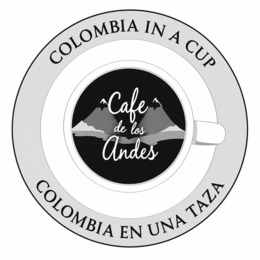 CAFE DE LOS ANDES COLOMBIA IN A CUP COLOMBIA EN UNA TAZA logo