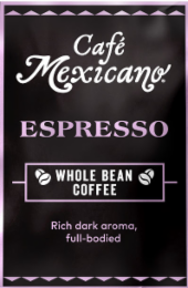 CAFE MEXICANO ESPRESSO WHOLE BEAN COFFEE RICH DARK AROMA, FULL- BODIED logo