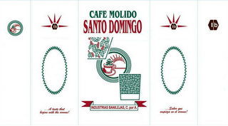 CAFE MOLIDO SANTO DOMINGO ...SABOR QUE EMPIEZA EN EL AROMA! . . . A TASTE THAT BEGINS WITH THE AROMA! INDUSTRIAS BANILEJAS, C. POR A., IB logo