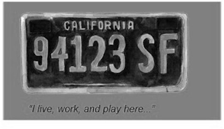 CALIFORNIA 94123 SF "I LIVE, WORK, AND PLAY HERE..." logo
