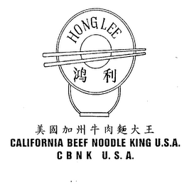 CALIFORNIA BEEF NOODLE KING U.S.A. CBNK U.S.A. HONG LEE logo