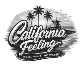 CALIFORNIA FEELING IT'S ALL ABOUT THE WATER logo