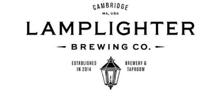 CAMBRIDGE MA, USA LAMPLIGHTER BREWING CO. ESTABLISHED IN 2014 BREWERY & TAPROOM logo