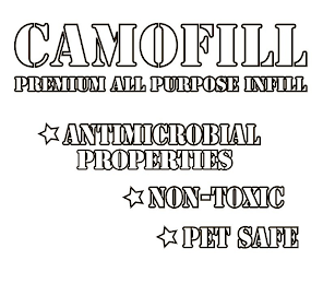 CAMOFILL PREMIUM ALL PURPOSE INFILL ANTIMICROBIAL PROPERTIES NON-TOXIC PET SAFE logo