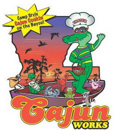 CAMP STYLE CAJUN COOKIN' ON THE BAYOU! CAJUN WORKS FRASER logo