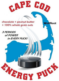 CAPE COD ENERGY PUCK 3 PERIODS OF POWER IN EVERY PUCK! CHOCOLATE + PEANUT BUTTER + 100% WHOLE GRAIN OATS logo