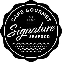 CAPE GOURMET, EST 1996 SIGNATURE SEAFOOD logo
