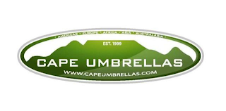 CAPE UMBRELLAS AMERICA, EUROPE. AFRICA. ASIA. AUSTRALASIA EST. 1999 WWW.CAPEUMBRELLAS.COM logo