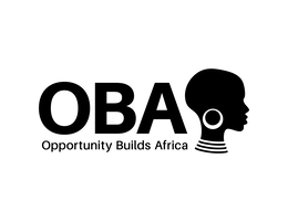 CAPITAL "OBA" WITH THE PHRASE "OPPORTUNITY BUILDS AFRICA" UNDERNEATH THE CAPITAL "OBA." logo