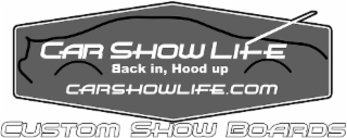 CAR SHOW LIFE  BACK IN, HOOD UP CARSHOWLIFE.COM CUSTOM SHOW BOARDS