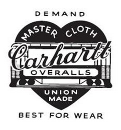 CARHARTT OVERALLS MASTER CLOTH UNION MADE DEMAND BEST FOR WEAR logo
