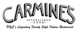 CARMINE'S ESTABLISHED 1990 NYC'S LEGENDARY FAMILY STYLE ITALIAN RESTAURANT logo