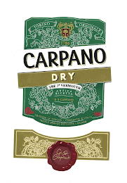 CARPANO DRY THE 1ST VERMOUTH ANTICA RICETTA G.B.CARPANO TORINO ORIGINALE 1786 FONDATA IN TORINO PRODOTTO D'ITALIA FRATELLI BRANCA DISTILLERIE MILANO 1786 CARPANO logo