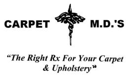 CARPET M.D.'S "THE RIGHT RX FOR YOUR CARPET & UPHOLSTERY" logo